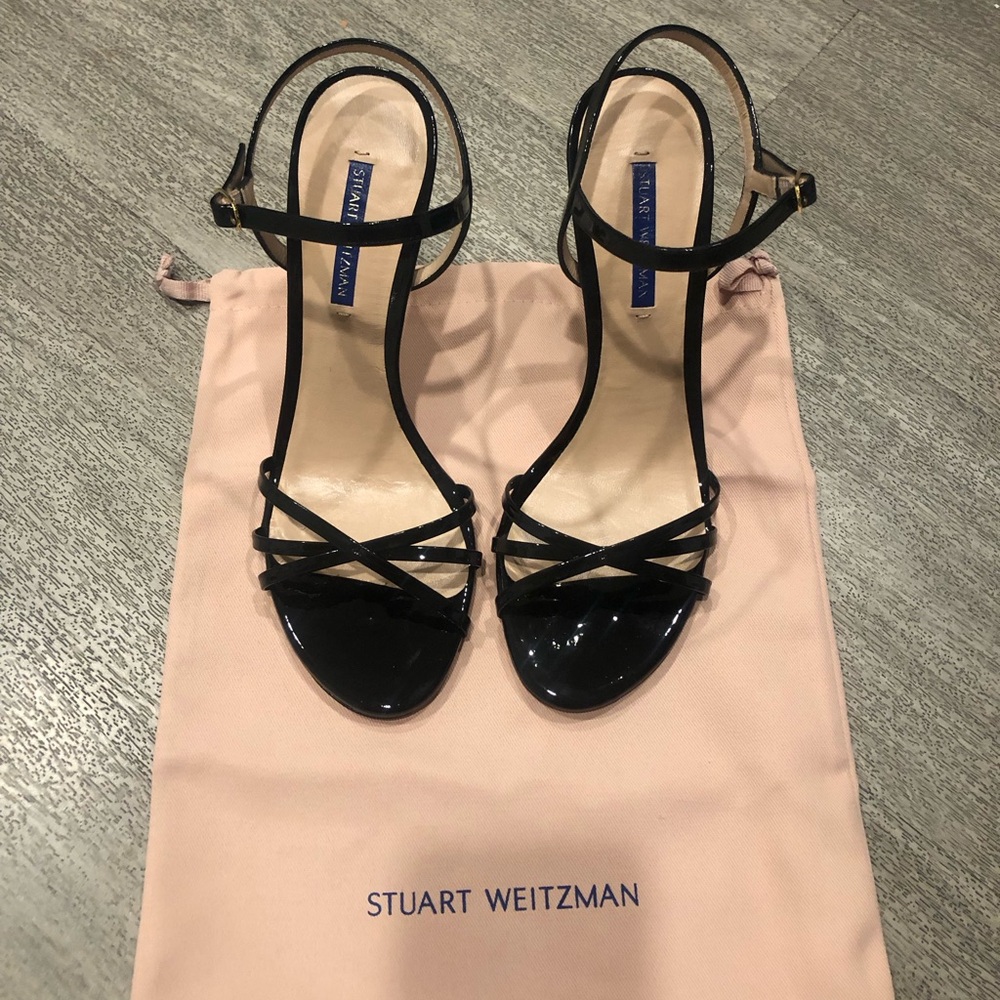 NWOB Stuart Weitzman Starla 105 sandals in black patent leather sz  9.5